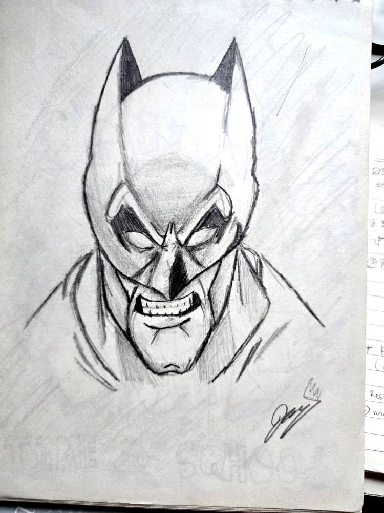 Pencil sketch of an angry Batman